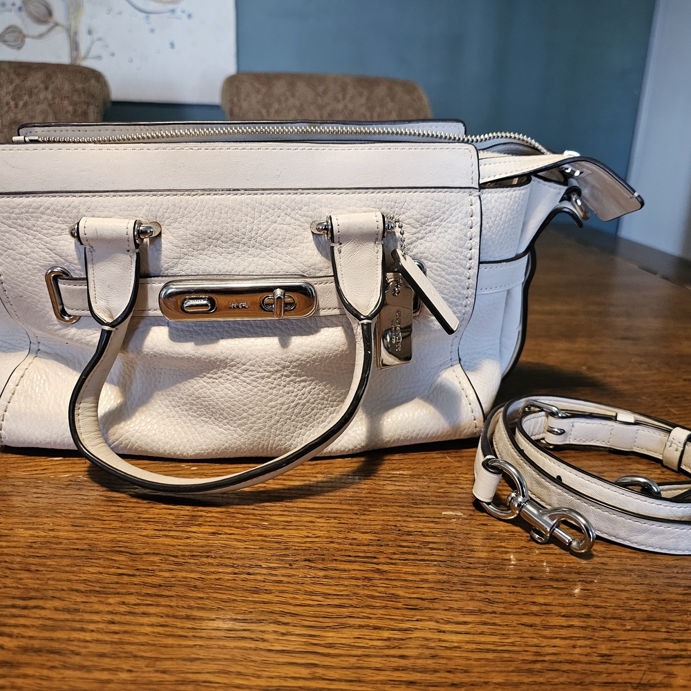 Leather Crossbody Coach Bag Cream/White